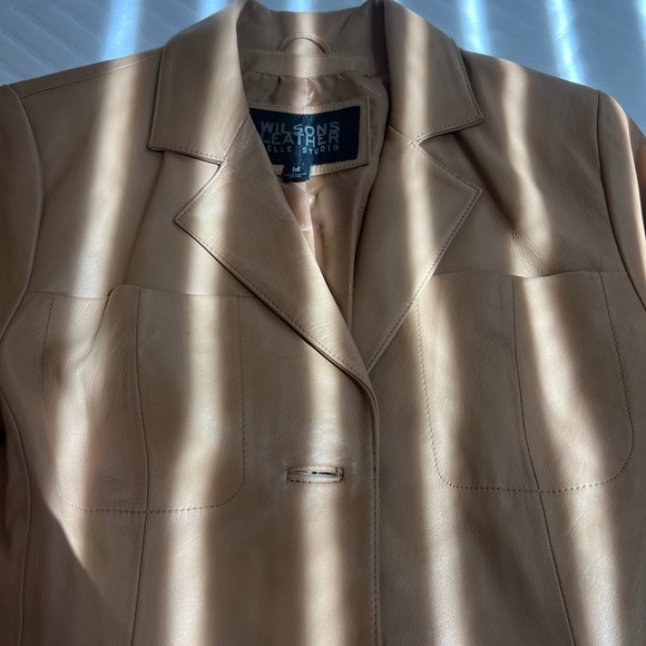 Wilsons Leather Tan Genuine Leather Women’s Single Breasted Blazer Size M - Picture 2 of 11